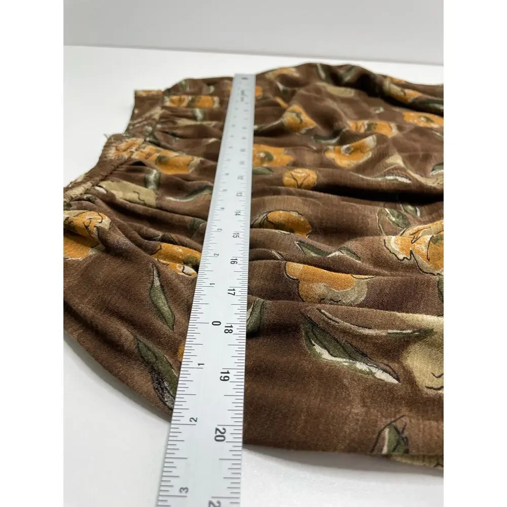 Vtg Vermont Country Store Floral Midi Skirt Pull On Pleated Brown Women's Size M